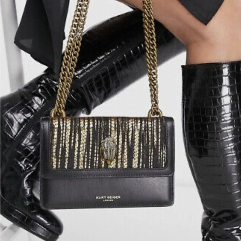 KURT GEIGER LONDON Shoreditch Eagle Black Leather Crossbody Bag NWT